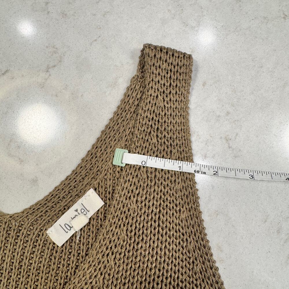 Boho Open Knit Tank Top Women's Medium Brown Festival Coastal Western Summer - Picture 5 of 15